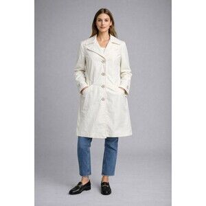 London Fog White Trench Coat Size L Classic Mid Length Minimalist Jacket